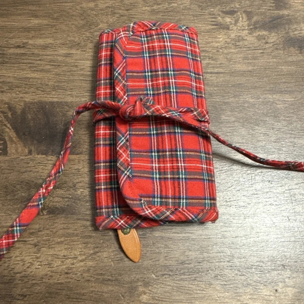 Vintage Polo Ralph Lauren Tartan Plaid Jewelry Travel Roll Tie Case Bag